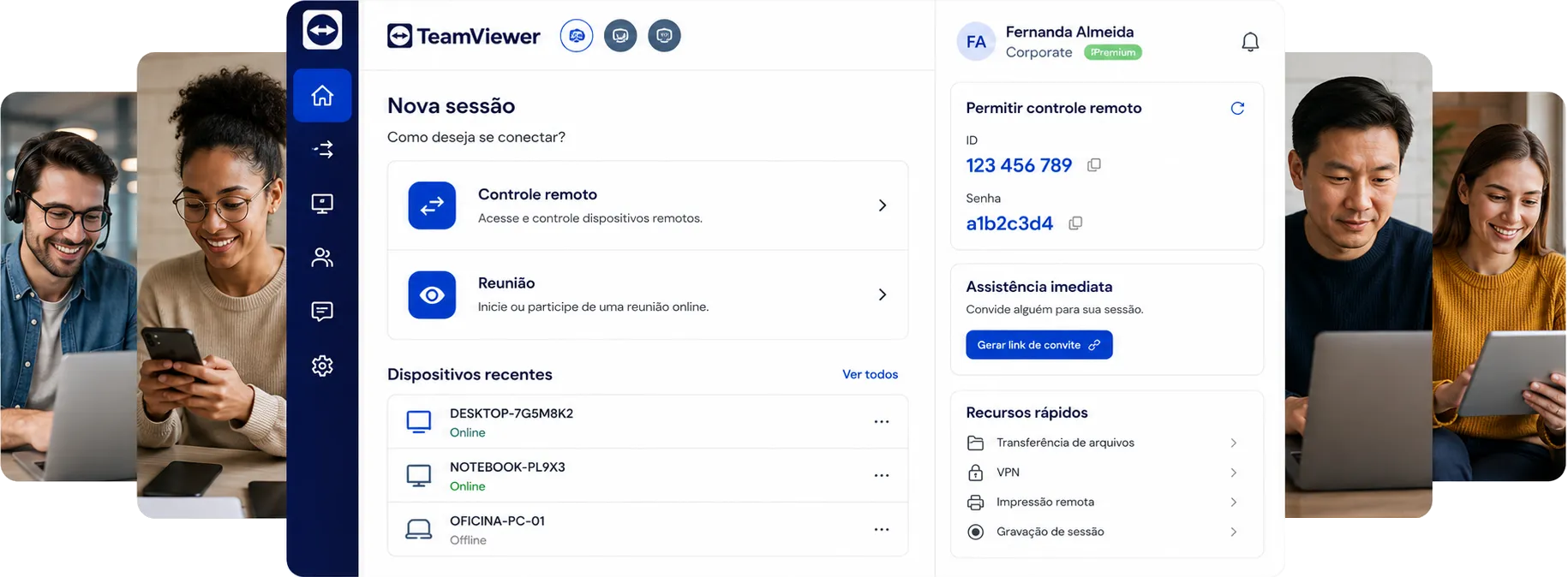 Soluções TeamViewer para acesso remoto, suporte remoto e gestão de TI corporativa
